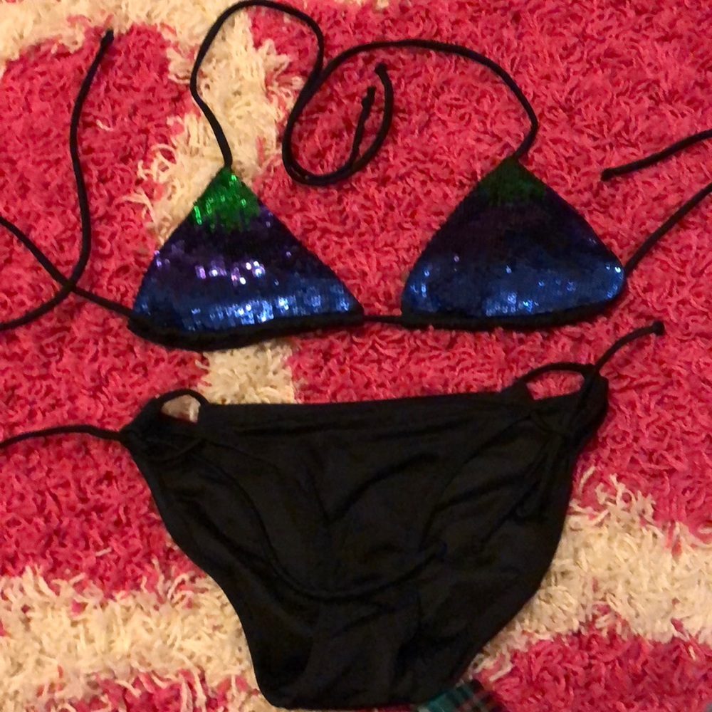 Victoria’s Secret Black sequin string bikini XS
